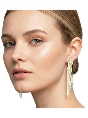 Tigerstars Gold Rhinestone Pave Evening Earrings